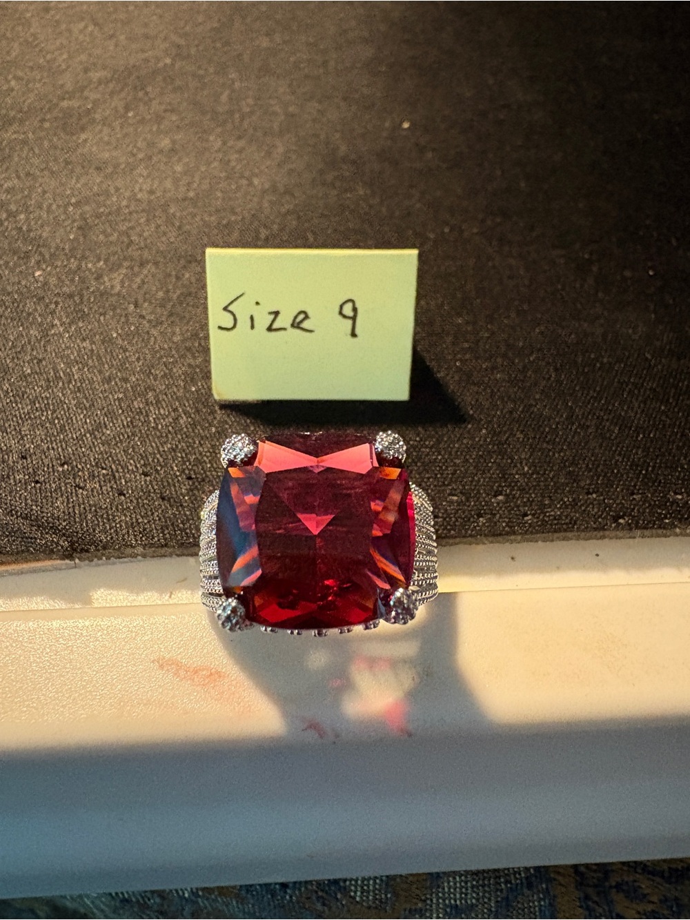 Elegant Red Cushion-Cut Cocktail Ring - Size 9